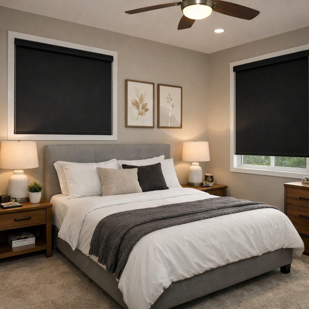 InStyle Blinds IN - a bedroom has blackout custom roller shades