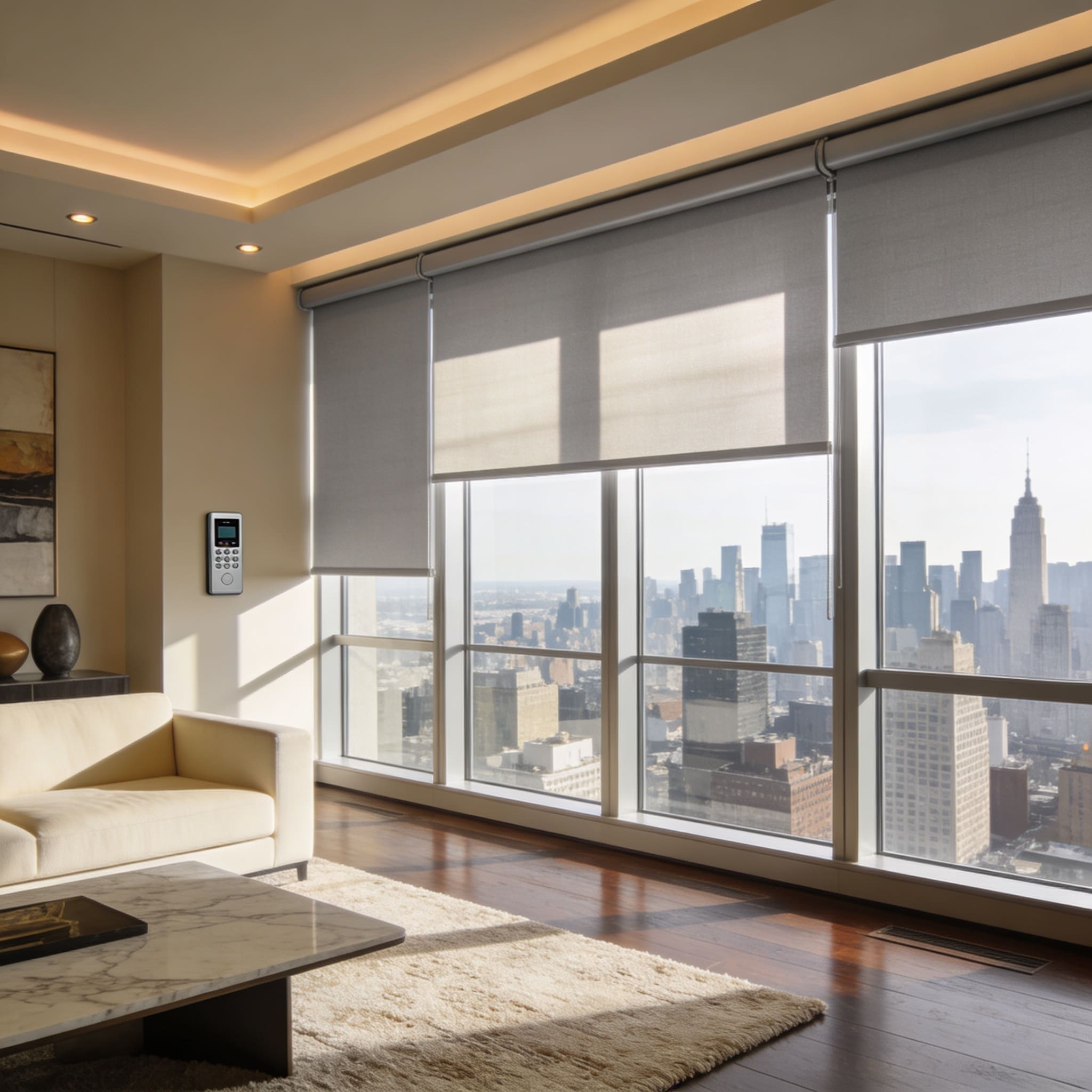 InStyle Blinds IN - a penthouse in Indianapolis has motorized shades on the windows.