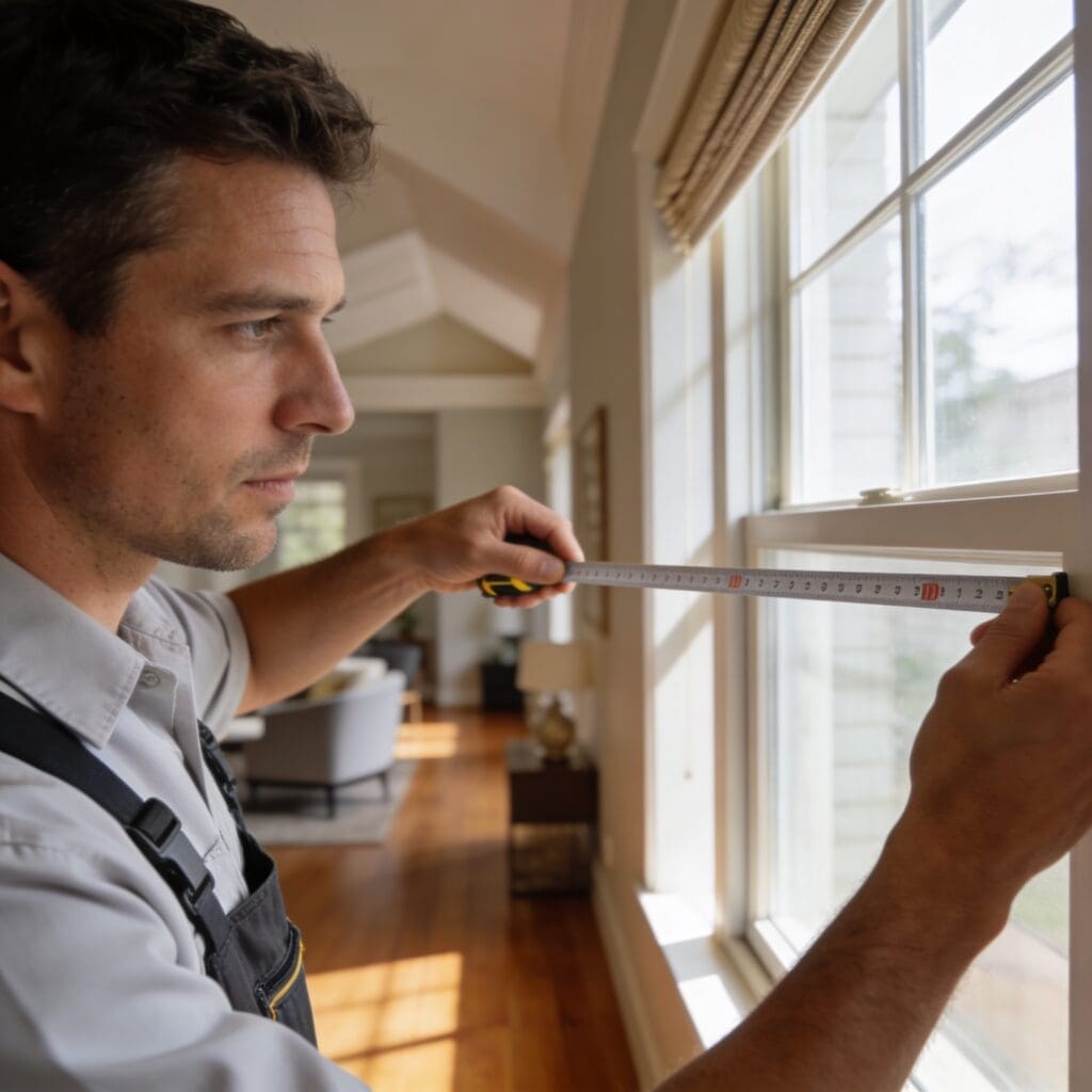 InStyle Blinds IN - a professional window treatment installer measures a window.
